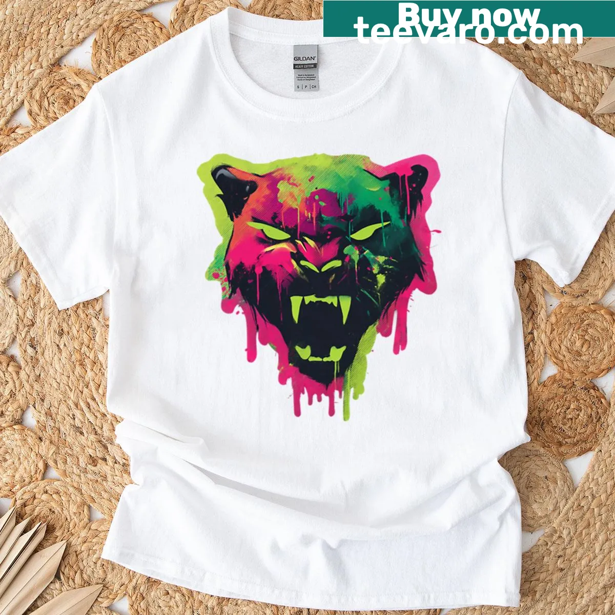 Graffiti-style illustration of a panther on a t-shirt — on a men's t-shirt