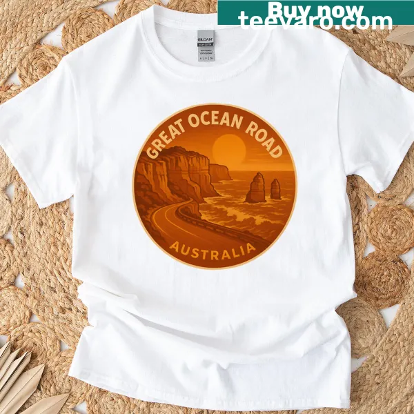 Illustrated Great Ocean Road design on travel t-shirt