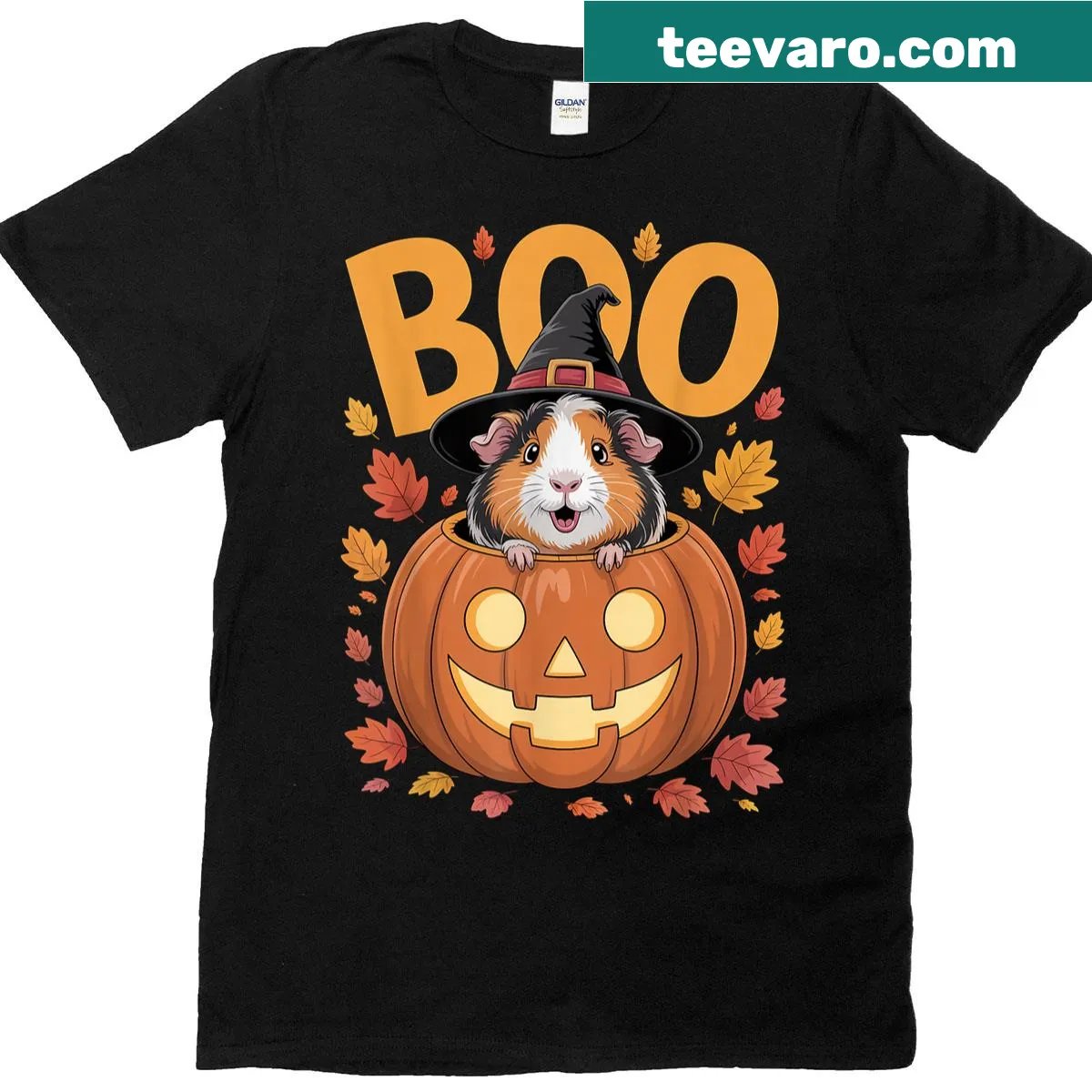 Adorable guinea pig in a pumpkin costume graphic on a T-shirt. — on a men's t-shirt