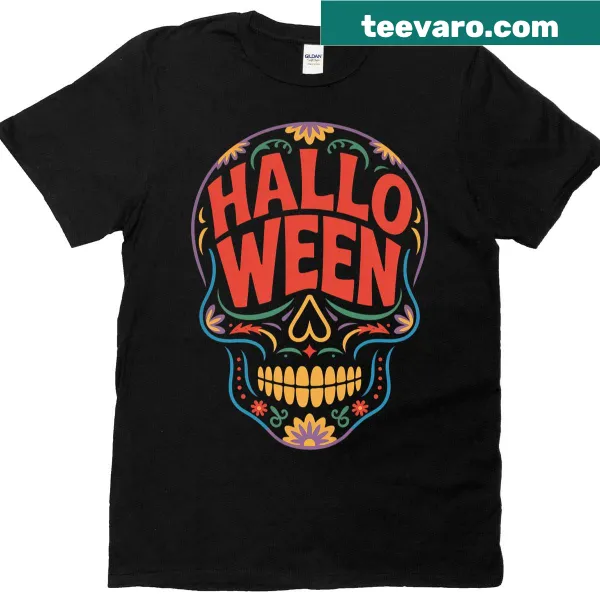 Skull typography Halloween graphic T-shirt with creepy text design