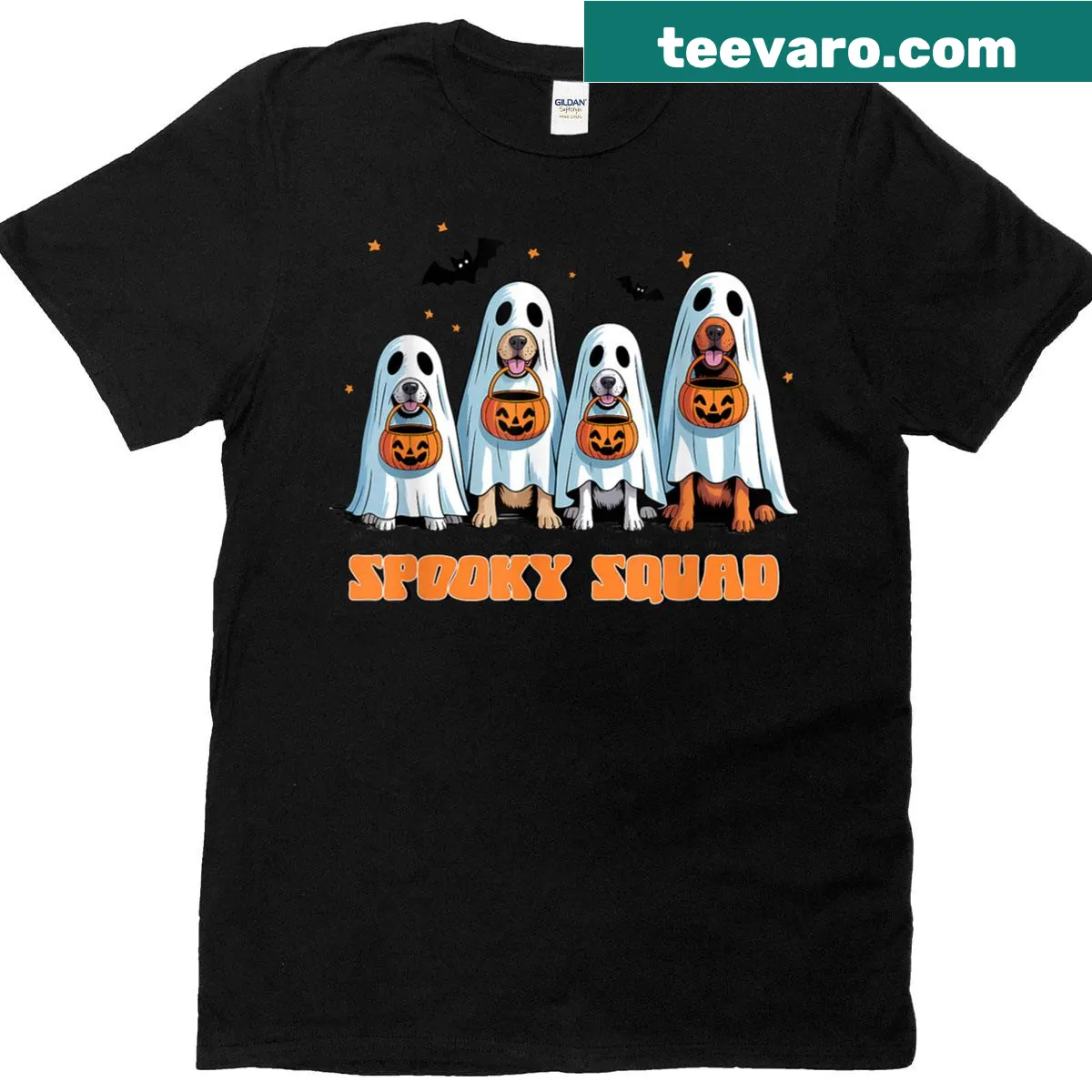 Cartoon dogs in costumes on a Halloween t-shirt — on a men's t-shirt
