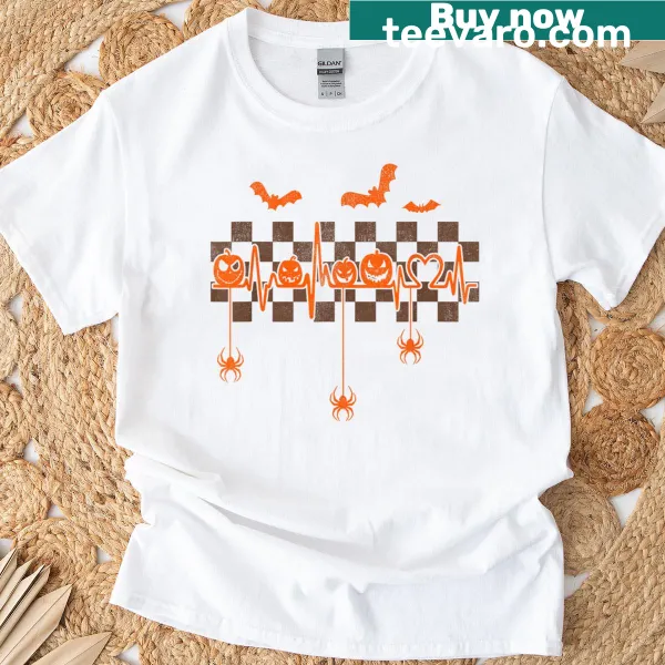 EKG heartbeat line with pumpkins design