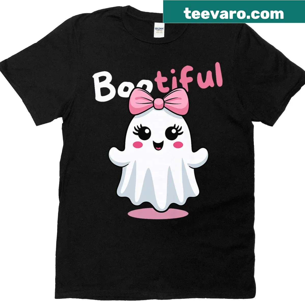 Cute ghost in a cape and bow graphic on a T-shirt. — on a men's t-shirt