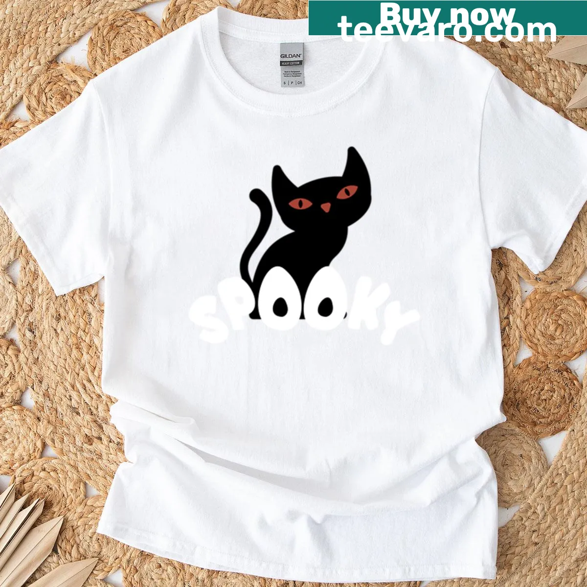 Cute Halloween ghost cat graphic T-shirt — on a men's t-shirt