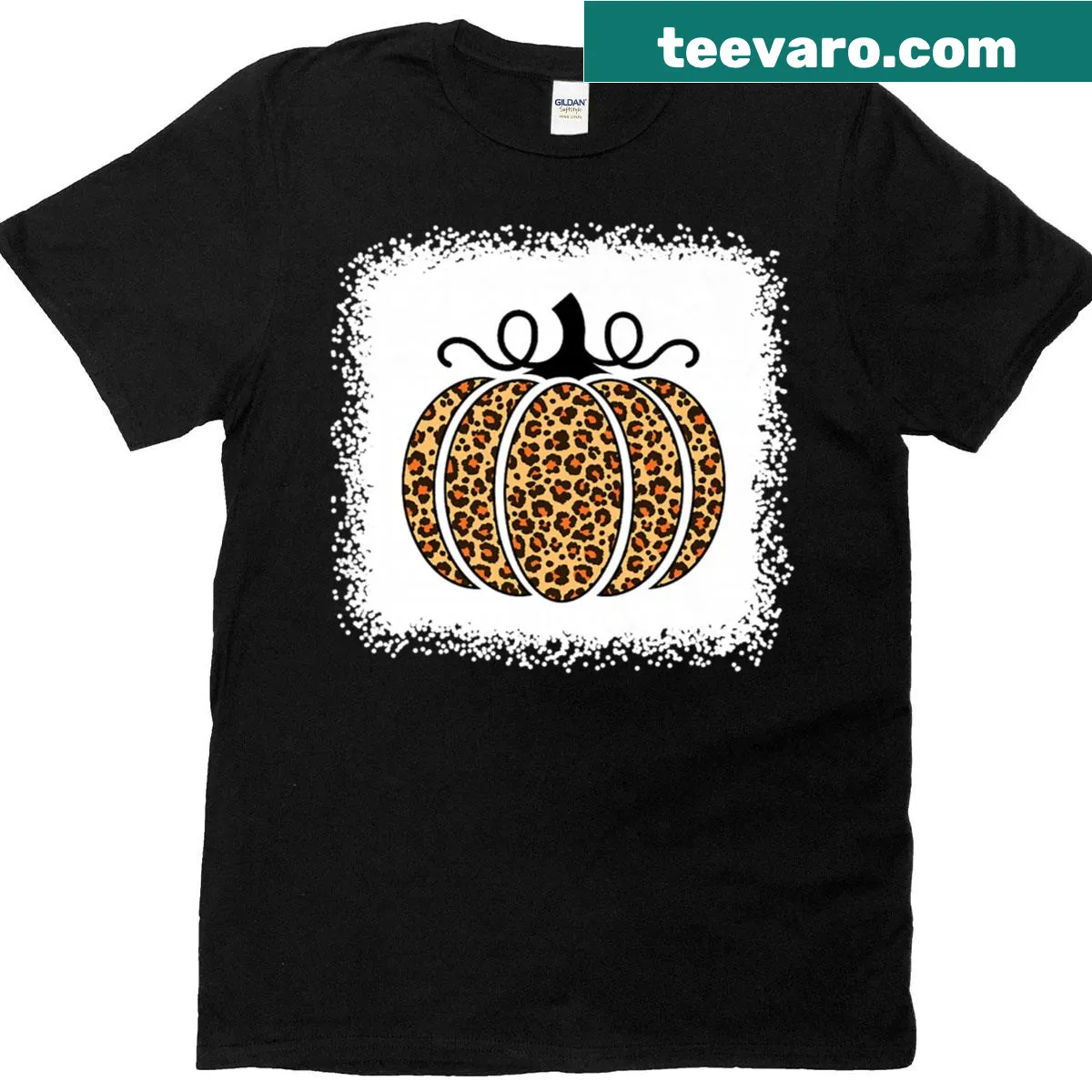 Pumpkin graphic with leopard print design Halloween T-shirt — on a men's t-shirt