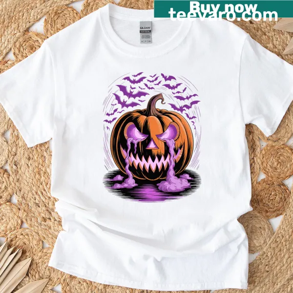 Halloween t-shirt with pumpkin and bats design