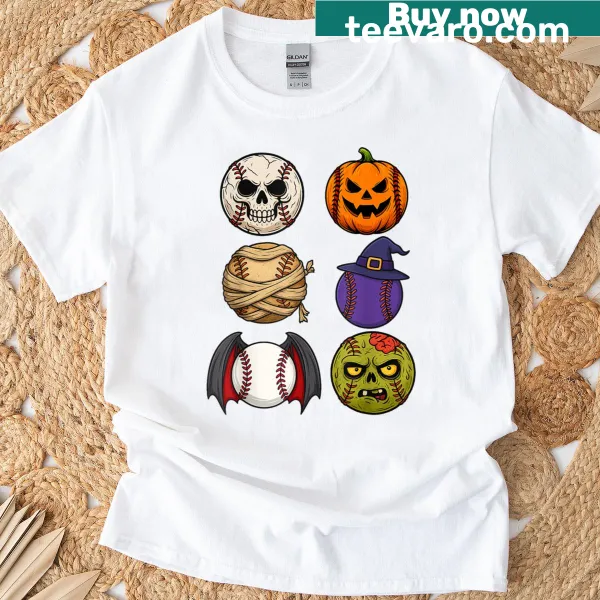 Illustration of Halloween creatures playing baseball.