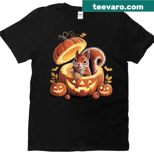 Illustration of squirrels and pumpkins for Halloween design.