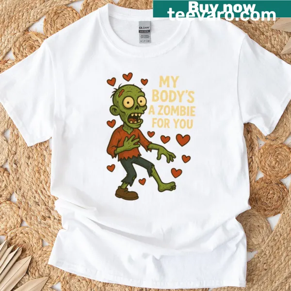 Funny zombie graphic with text for Halloween celebration.