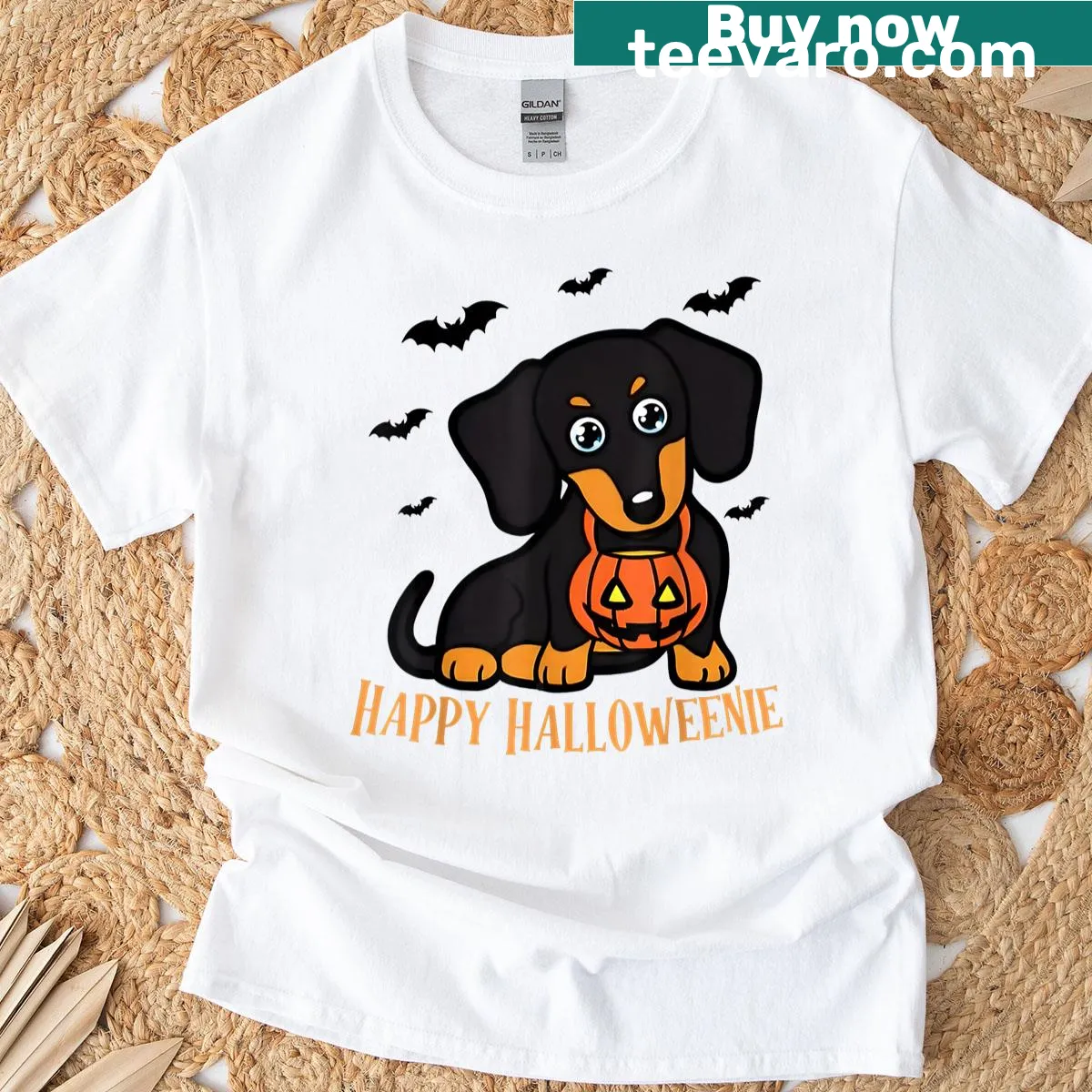 Cute Dachshund-themed Halloween T-shirt for dog lovers — on a men's t-shirt