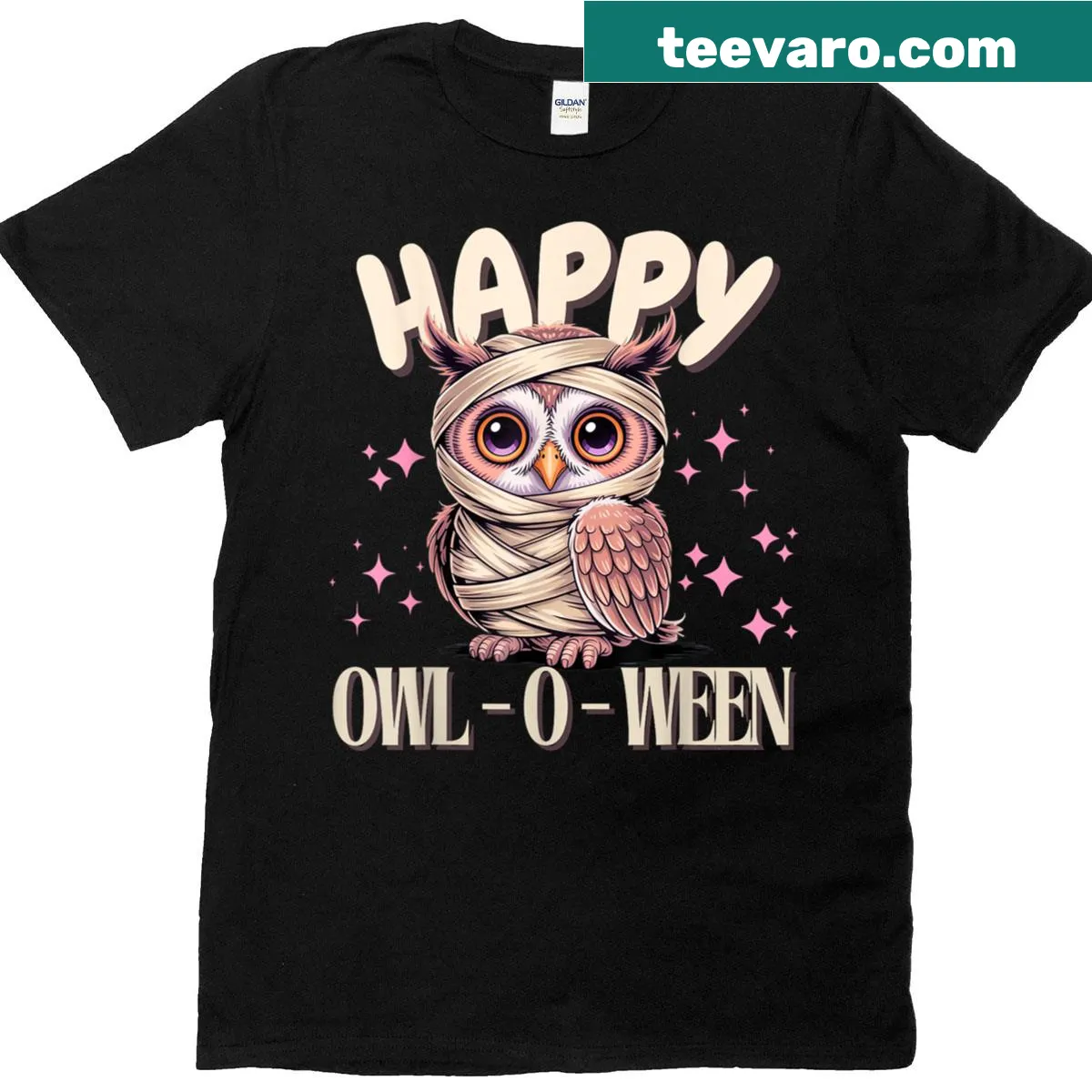 Cute mummy owl graphic for kids on Halloween shirt — on a men's t-shirt