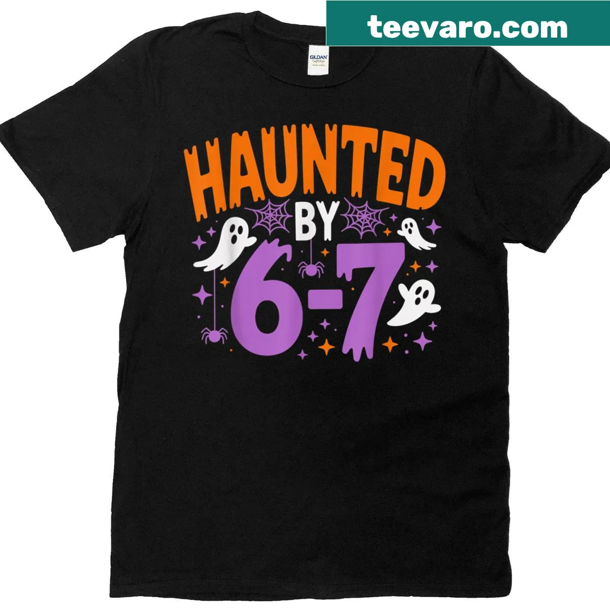 Playful graphic featuring numbers 6 and 7 with Halloween theme — on a men's t-shirt