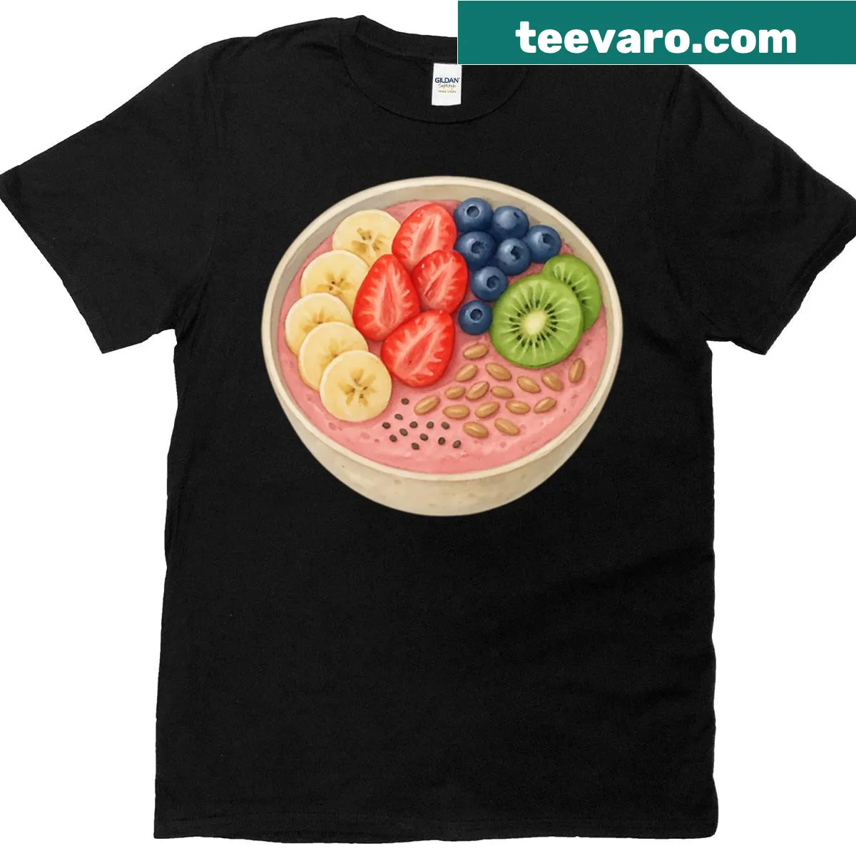 Watercolor smoothie bowl illustration on T-shirt — on a men's t-shirt