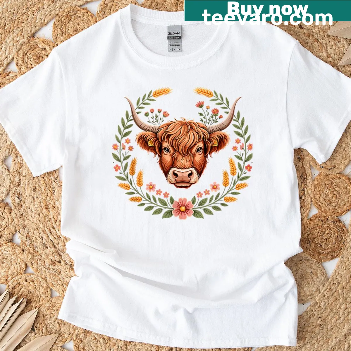 Funny cartoon Highland cow graphic on a t-shirt. — on a men's t-shirt