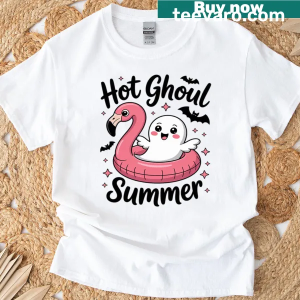 T-shirt featuring the phrase 'Hot Ghoul Summer' with ghost graphic