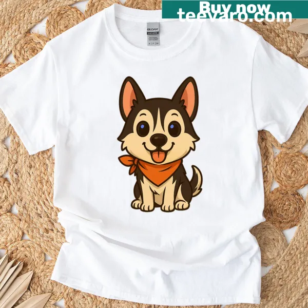 Cute chibi-style t-shirt featuring an adorable husky graphic