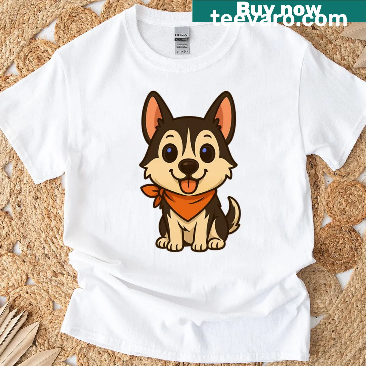 Cute chibi-style t-shirt featuring an adorable husky graphic — on a men's t-shirt