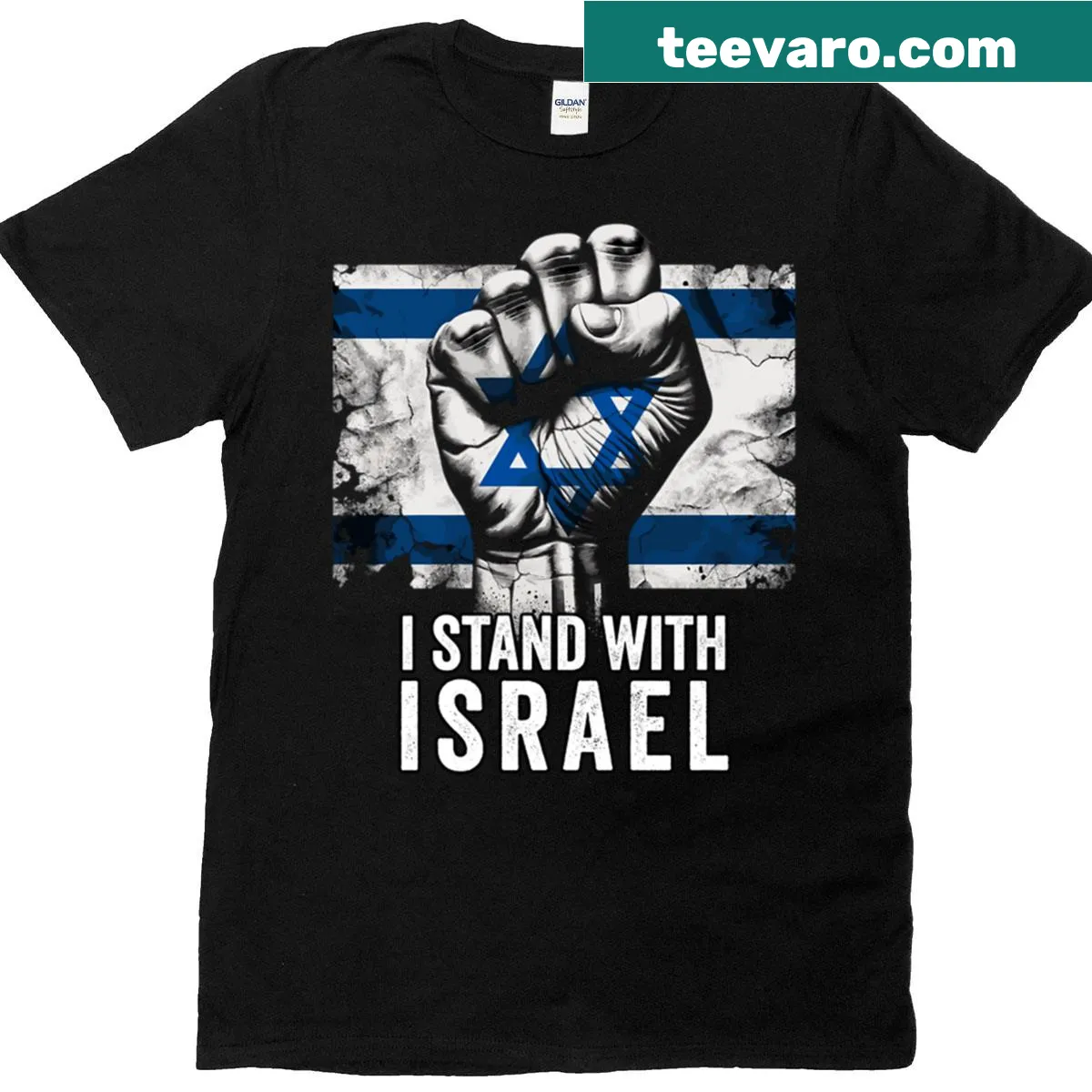 Distressed flag and fist graphic on T-shirt — on a men's t-shirt