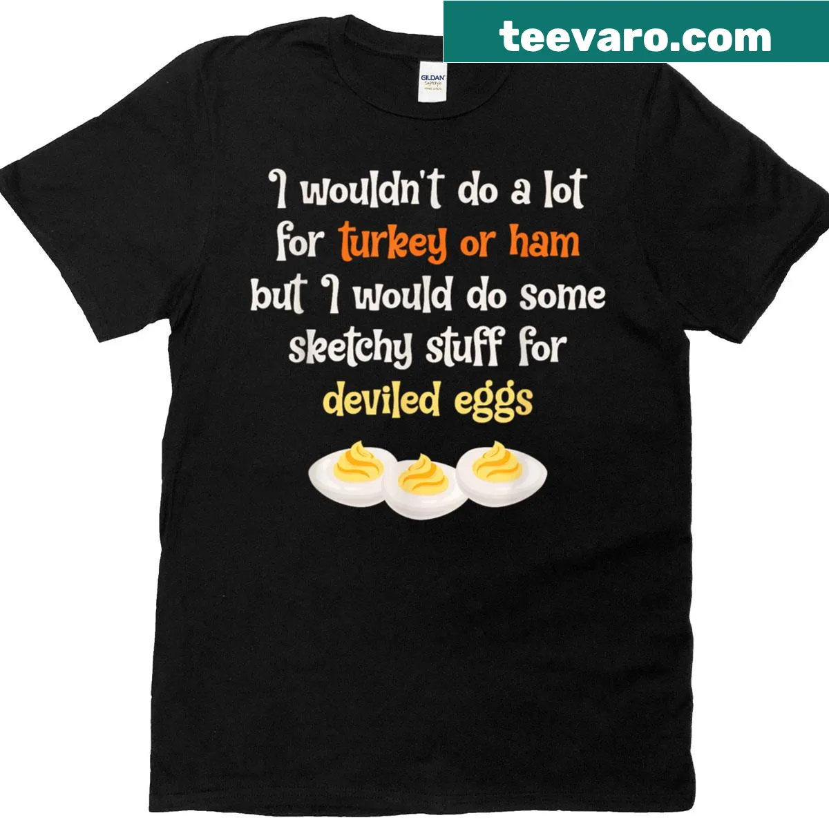 Funny Thanksgiving t-shirt with humorous quote about turkey and ham — on a men's t-shirt