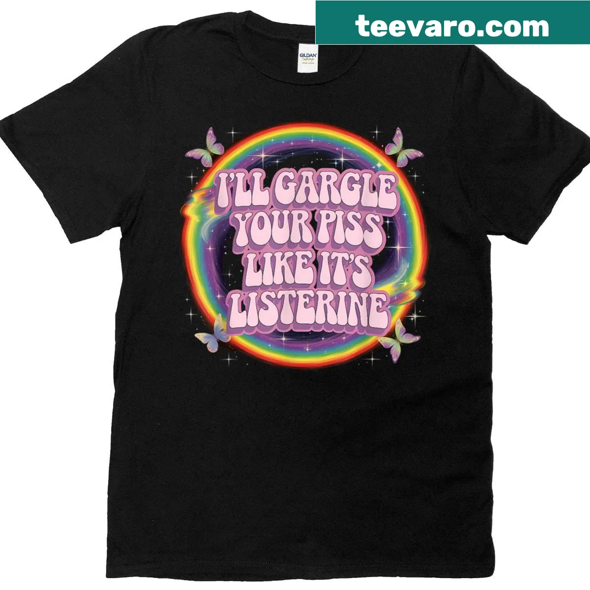 Edgy humor T-shirt with the phrase I'll Gargle Your Piss Like Its Listerine — on a men's t-shirt