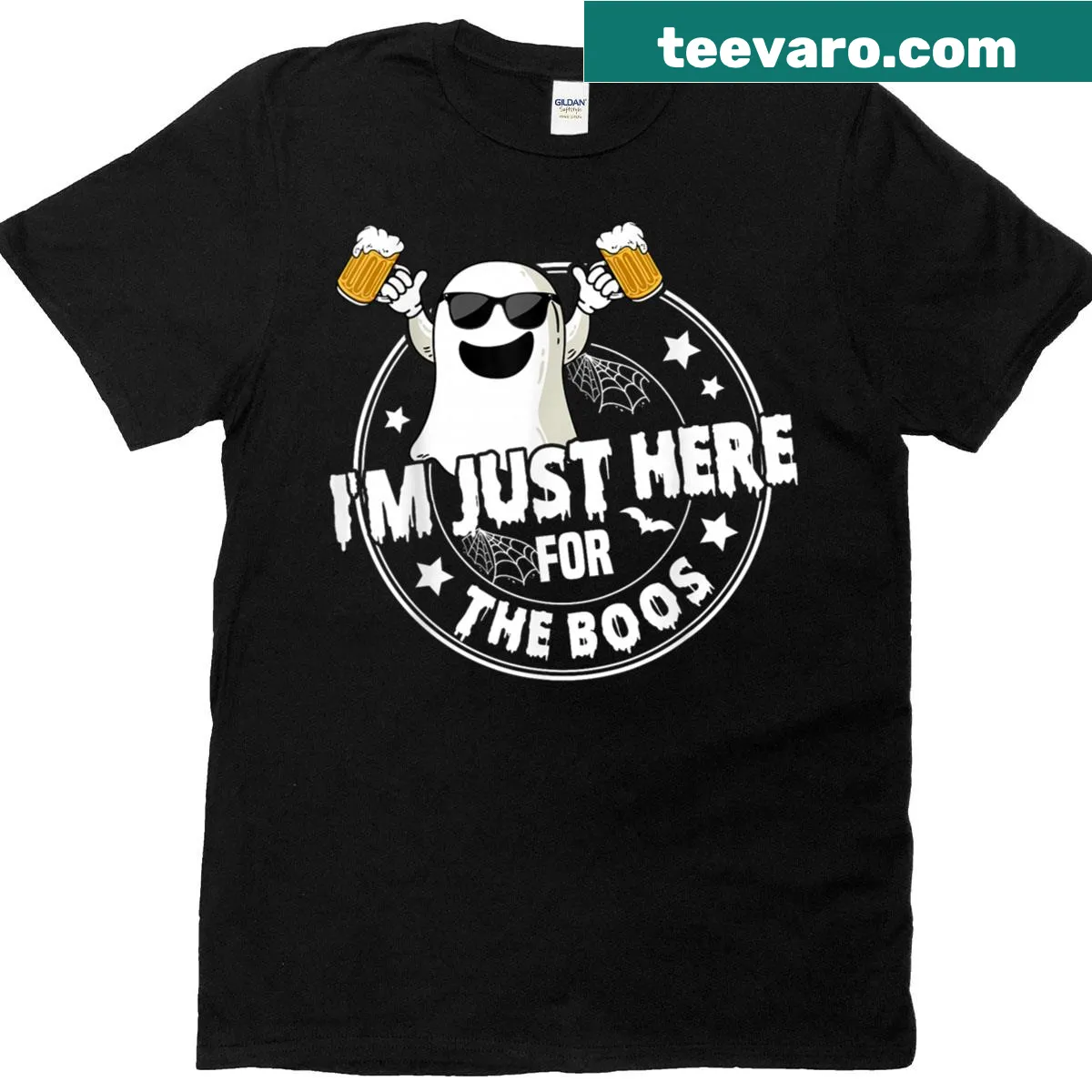 Cute ghost graphic with a playful message for Halloween — on a men's t-shirt