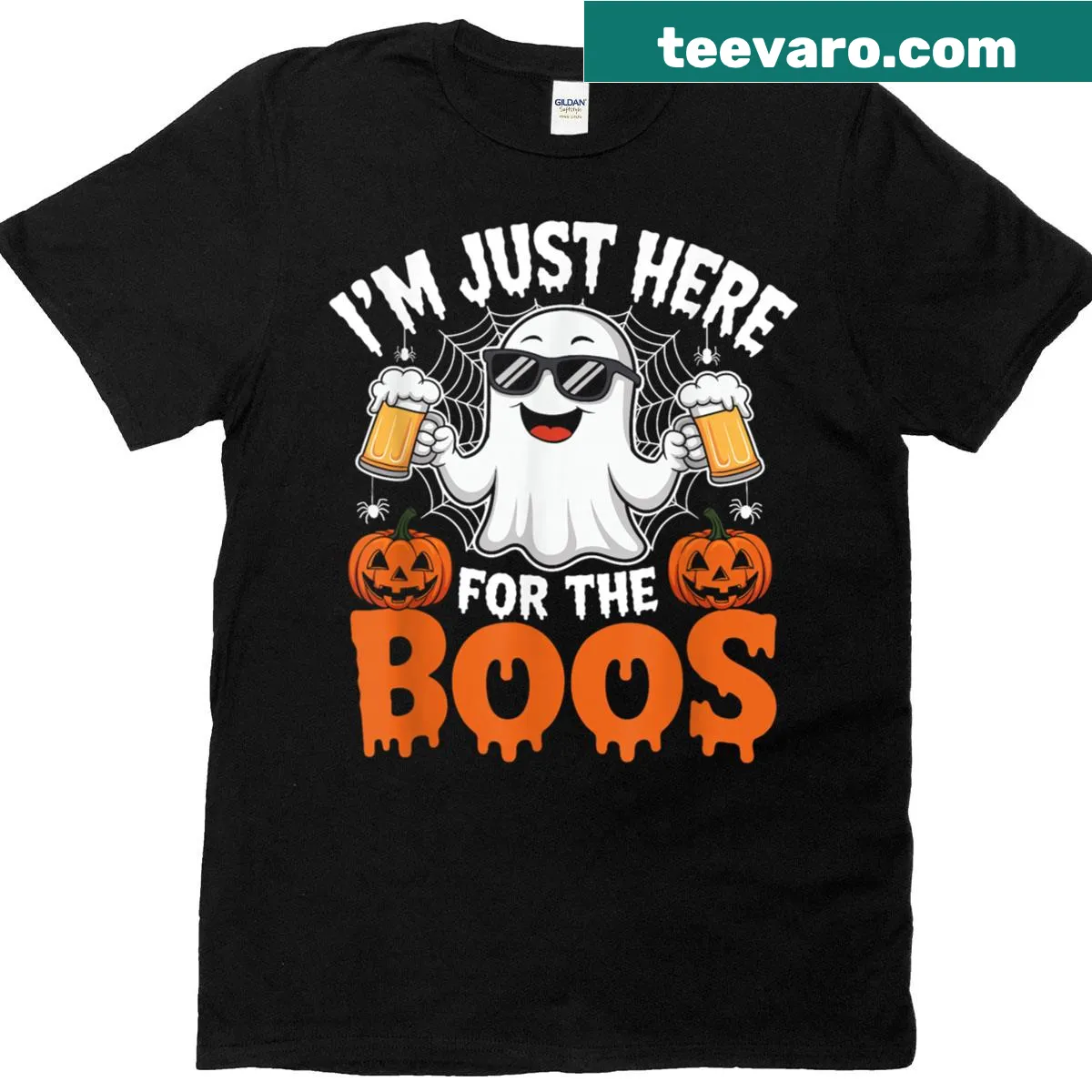 Funny Halloween design featuring a playful ghost and text — on a men's t-shirt
