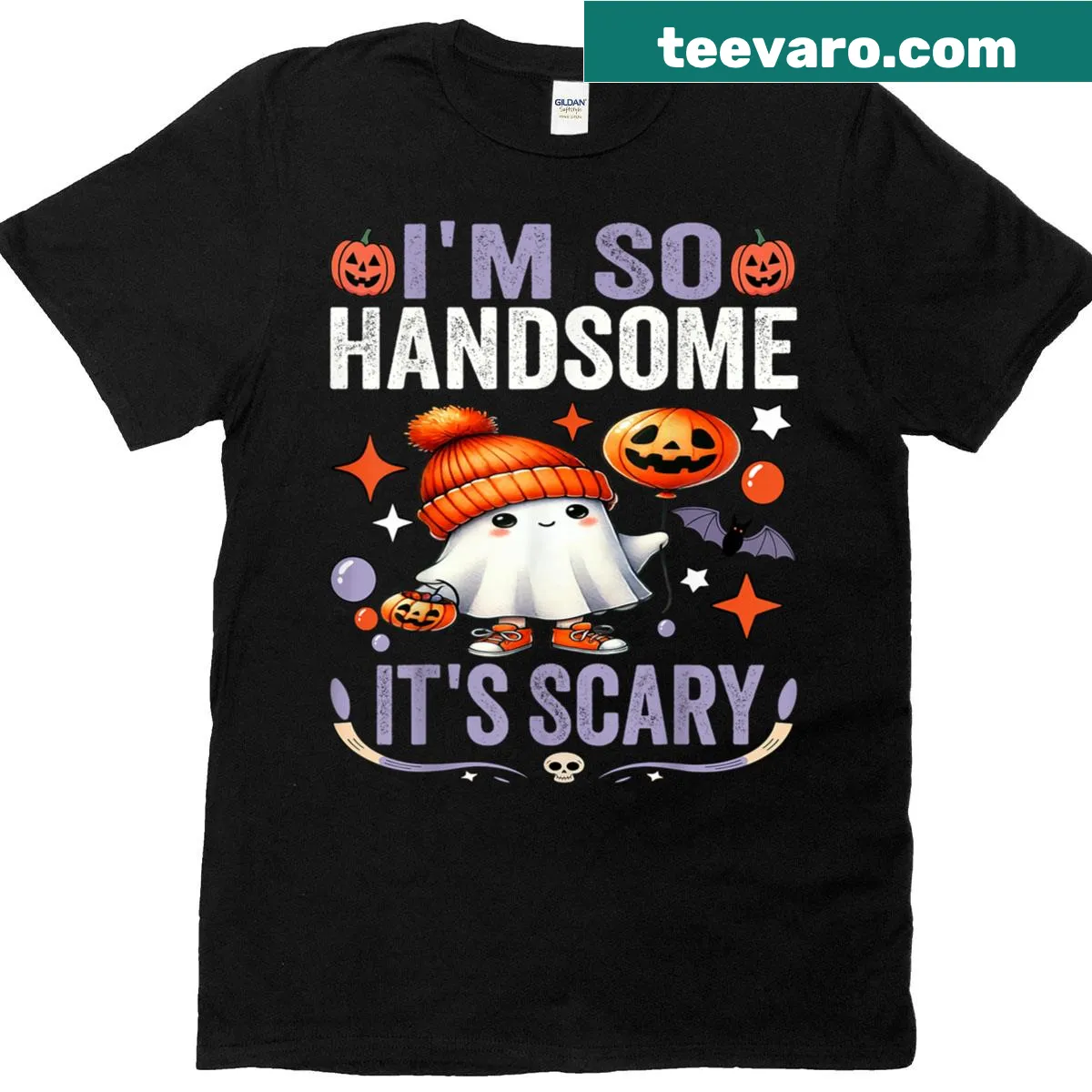 Cute Halloween T-shirt for kids featuring a ghost and playful text — on a men's t-shirt