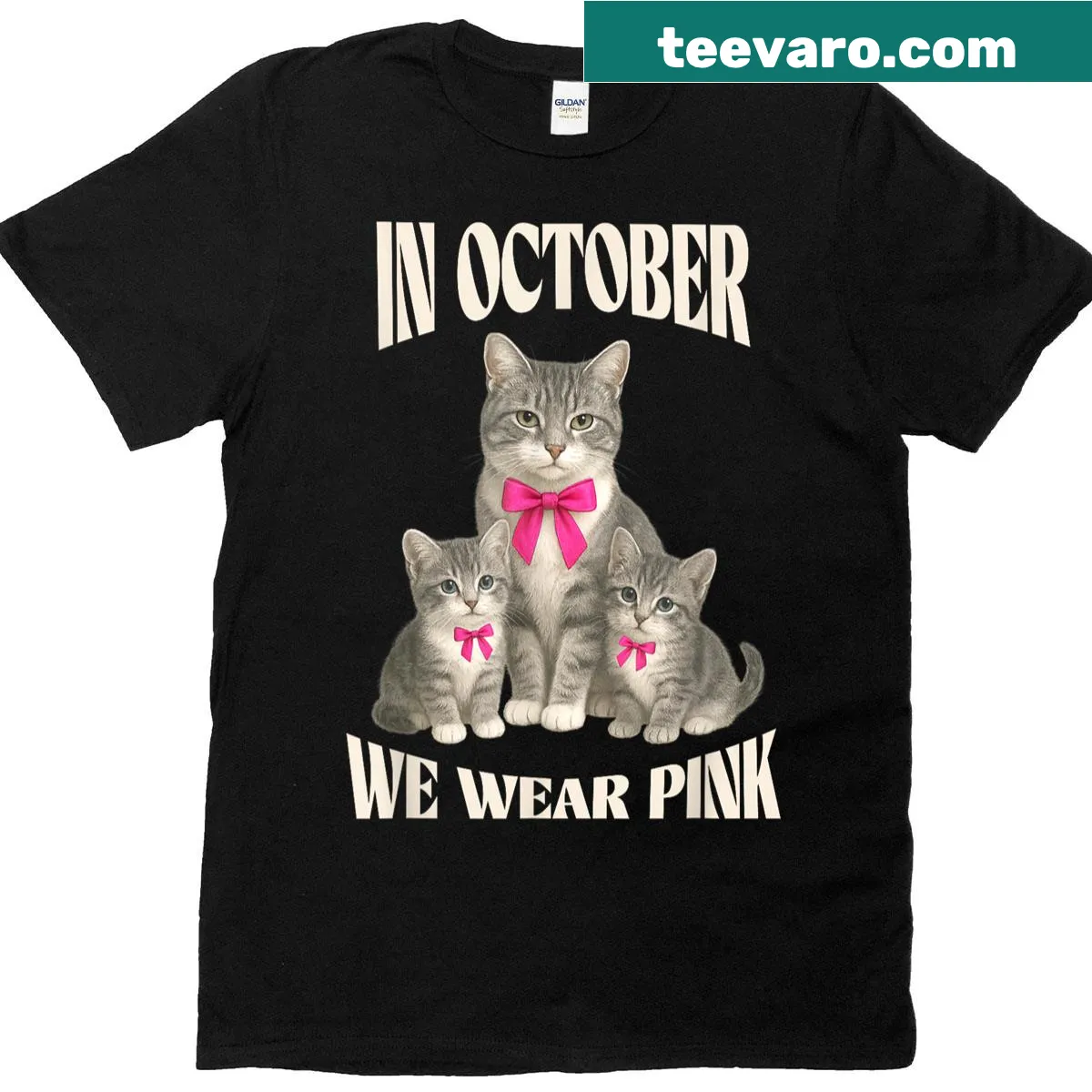 T-shirt featuring pink-themed cat graphics and awareness slogan — on a men's t-shirt