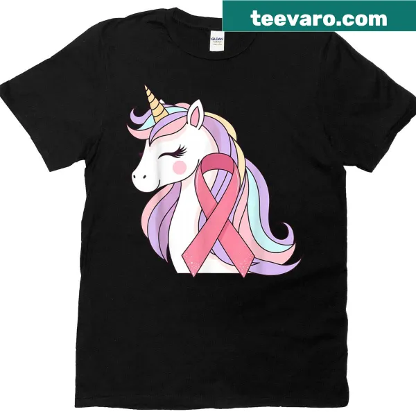 Breast cancer awareness t-shirt with unicorn and pink theme