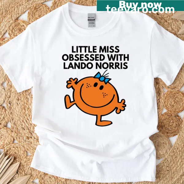 Text design saying 'Little Miss Obsessed With Lando Norris' on a T-shirt