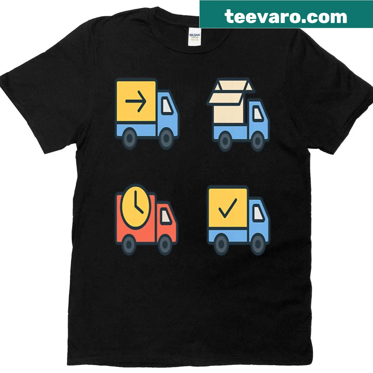Flat icon design of delivery trucks on a T-shirt — on a men's t-shirt