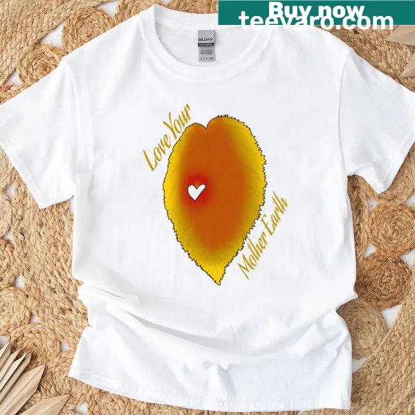 Illustrative t-shirt promoting love for Mother Earth with fall leaves