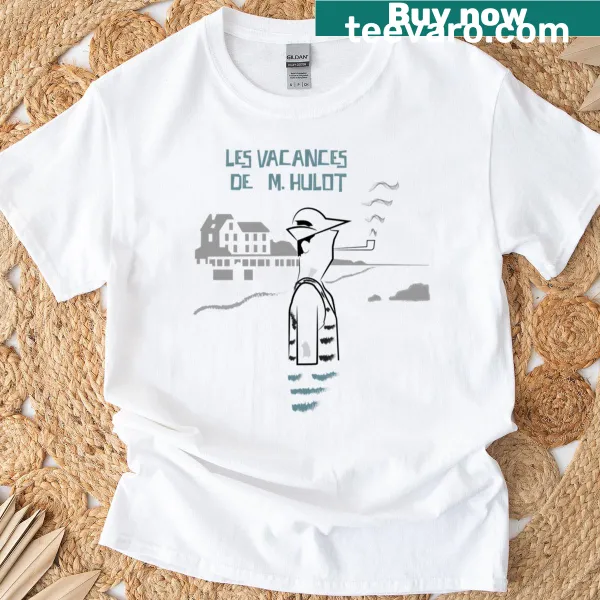 Vintage illustration of M Hulot celebrating holidays on a T-shirt.