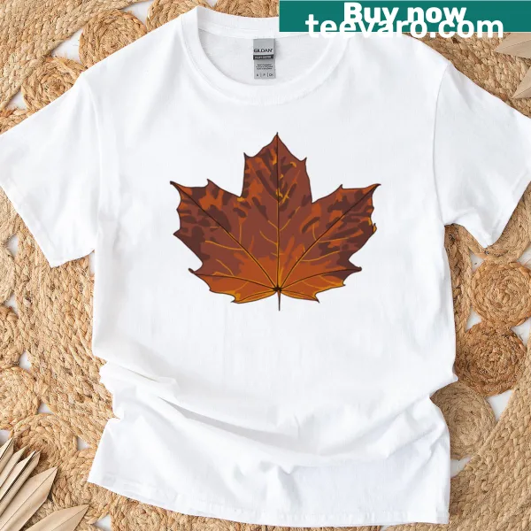 T-shirt displaying an illustration of a maple leaf