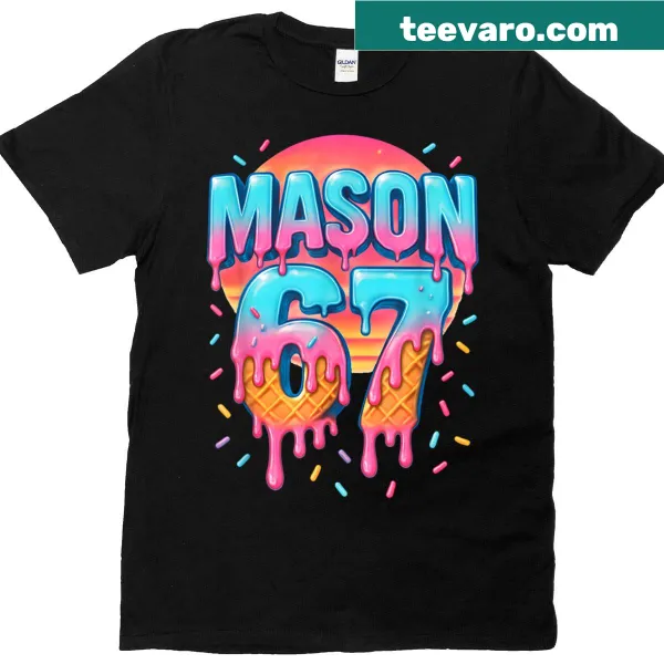 Funny ice cream and baseball themed T-shirt with the number 67