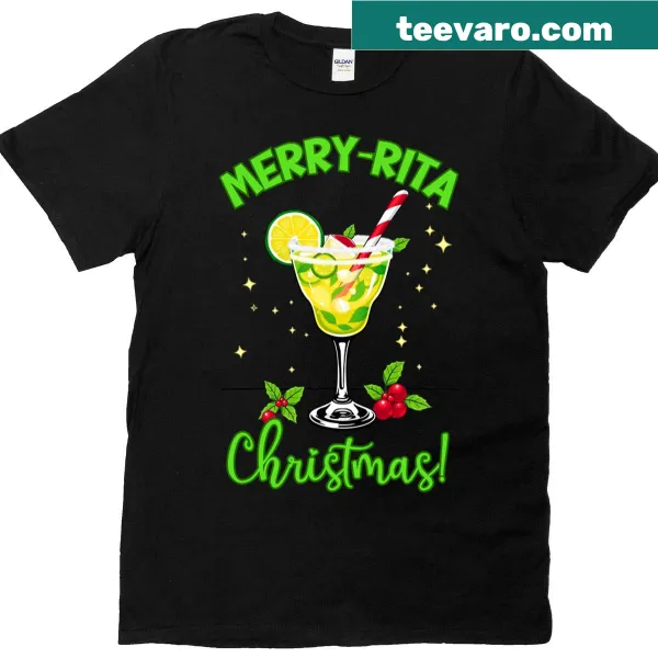 Funny Christmas T-shirt with margarita cocktail and festive elements