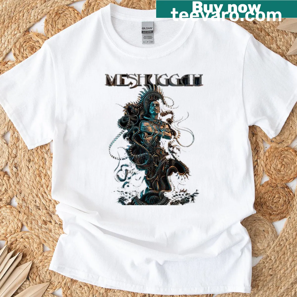 Bold Meshuggah graphic t-shirt for metal music fans — on a men's t-shirt