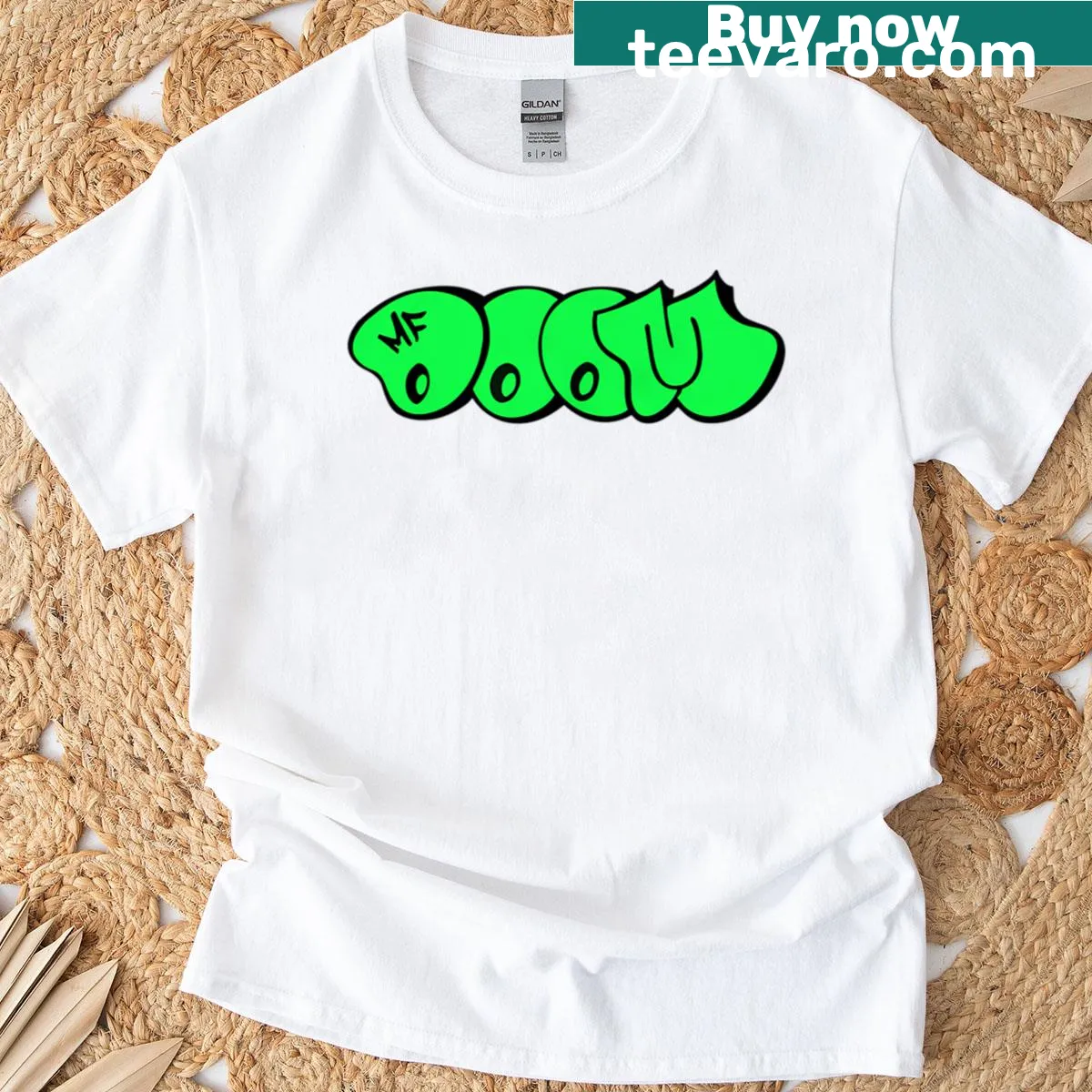 MF DOOM logo t-shirt featuring a bold graphic — on a men's t-shirt
