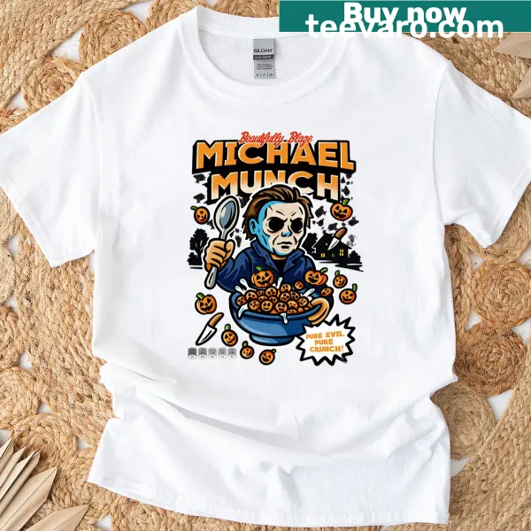 Humorous Michael Myers cereal-themed t-shirt design