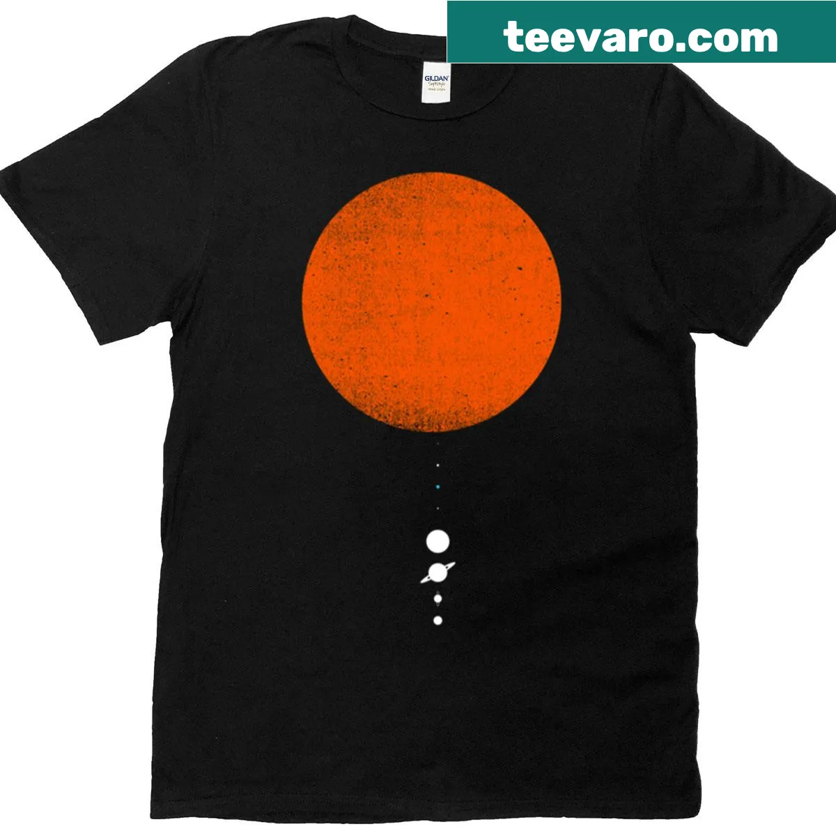 Minimalist line-art depiction of the solar system on a T-shirt — on a men's t-shirt