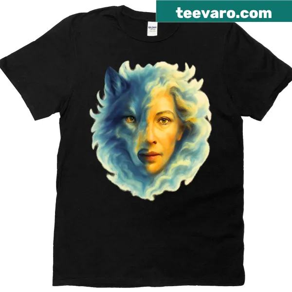 T-shirt featuring a majestic wolf design titled Mother Of All Wolves.