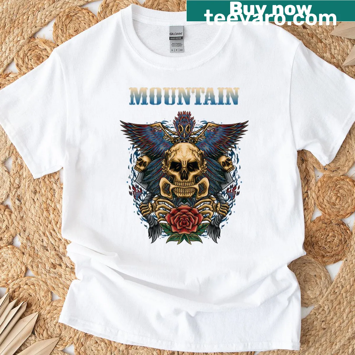 Illustration of a mountain band depicted on a T-shirt — on a men's t-shirt