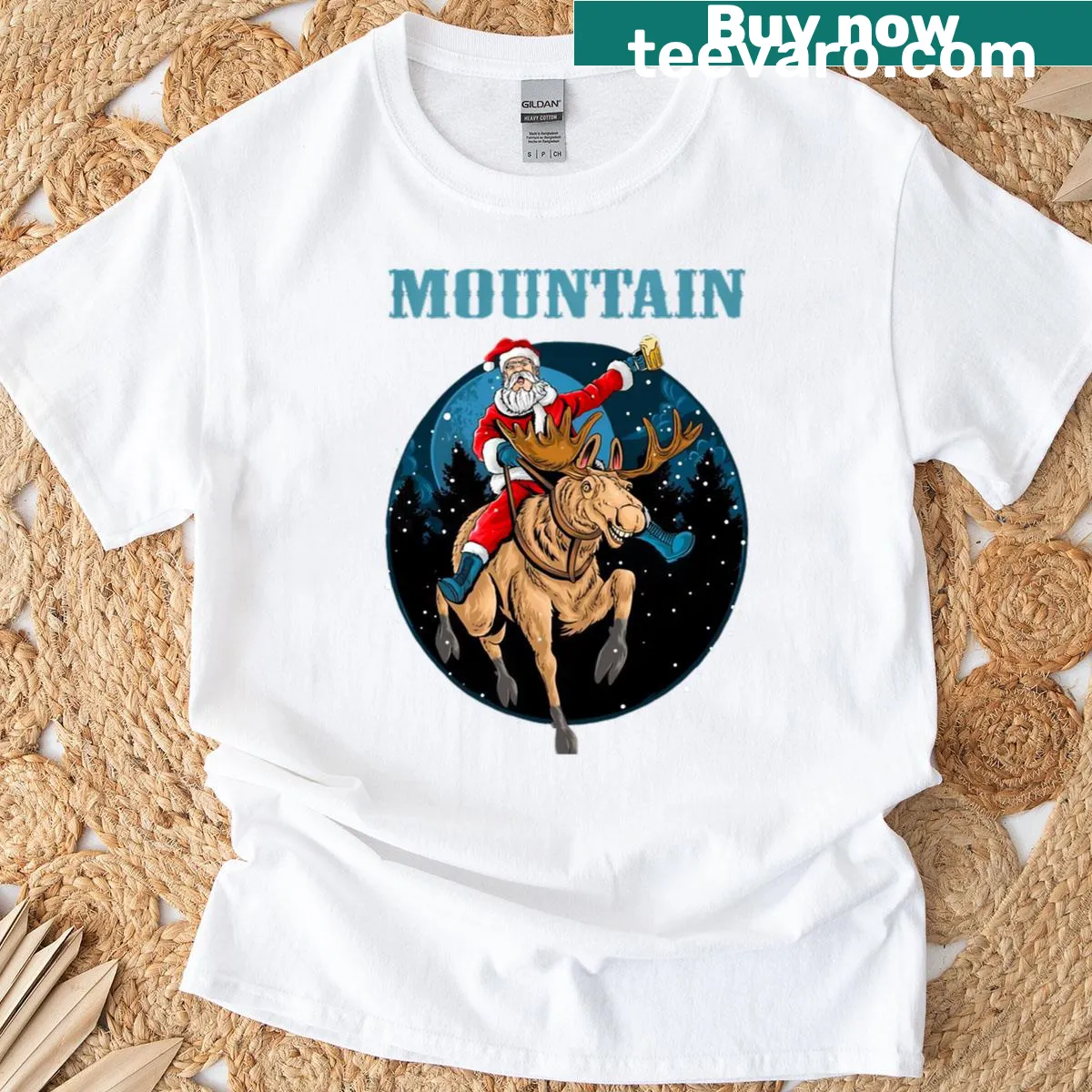 Mountain-themed band graphic T-shirt — on a men's t-shirt