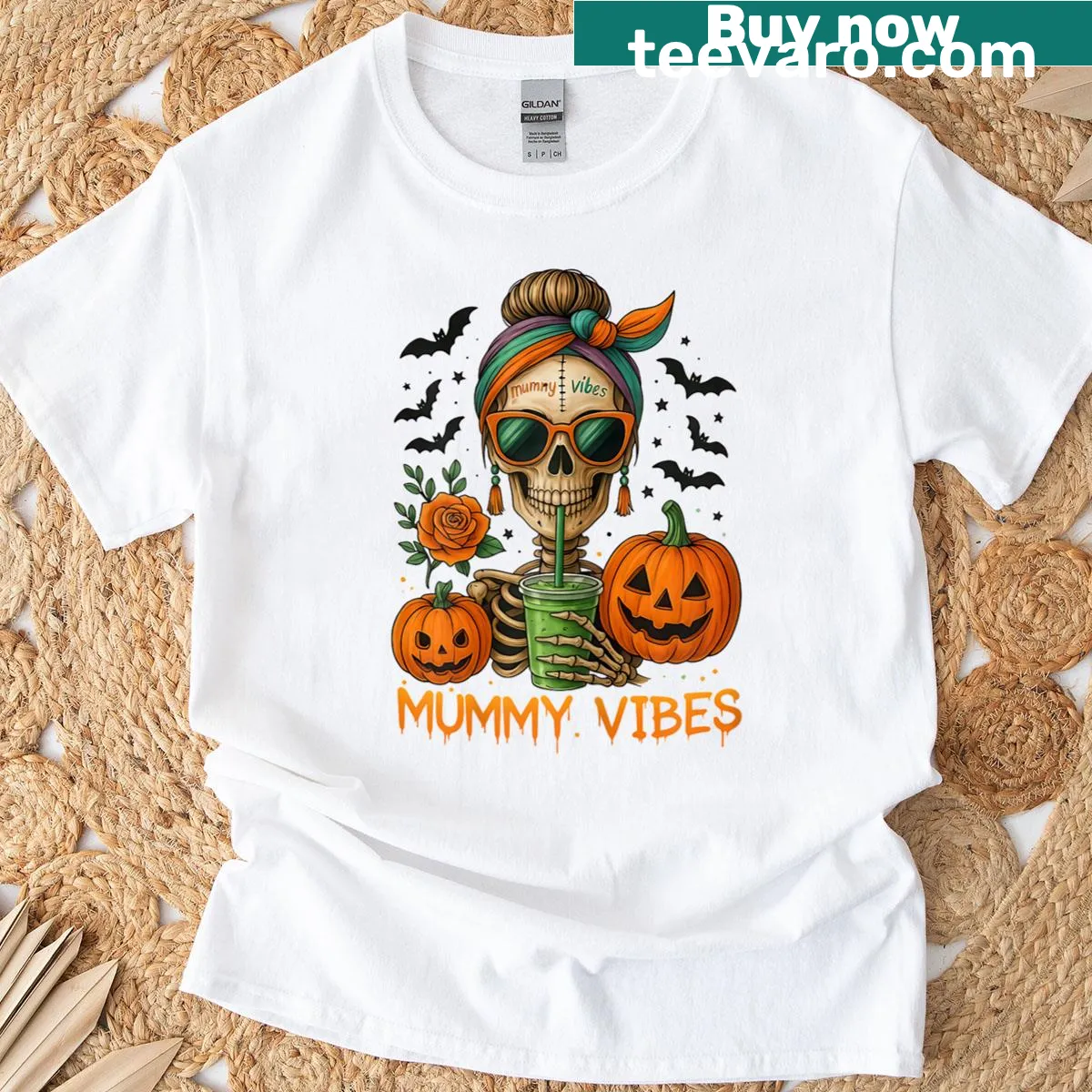 Mummy skeleton with coffee design for moms — on a men's t-shirt