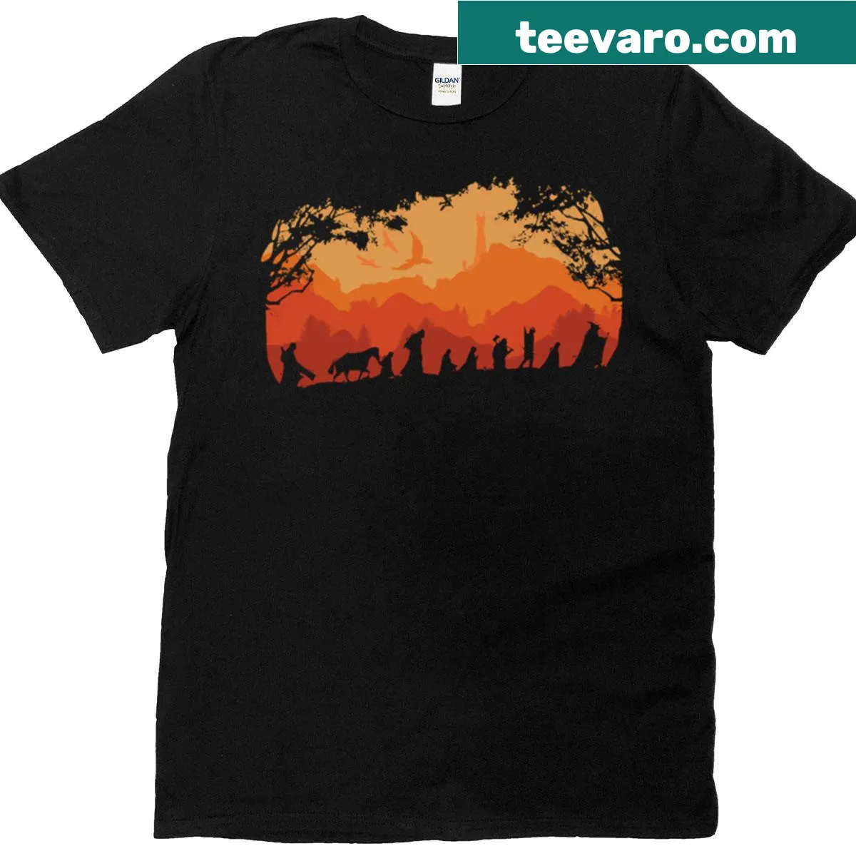 T-shirt featuring the phrase 'Nine Companions' with a whimsical design. — on a men's t-shirt