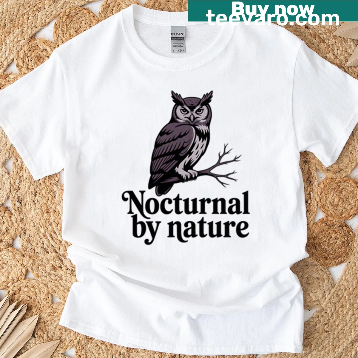 T-shirt with the phrase 'Nocturnal By Nature' for night enthusiasts. — on a men's t-shirt