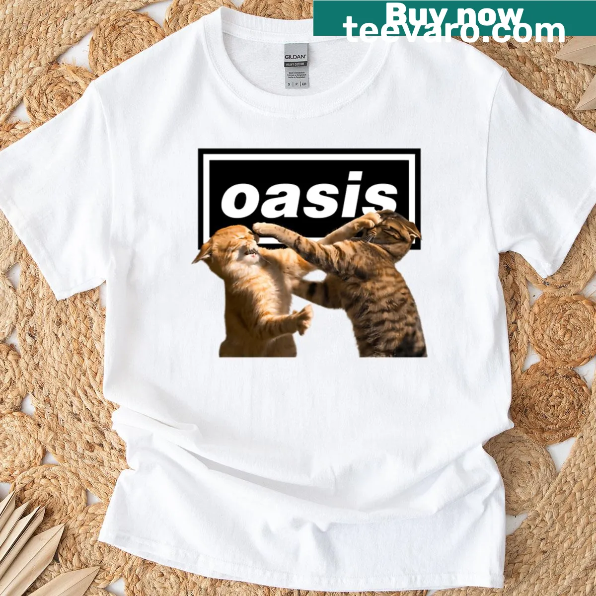 Funny graphic of kitties inspired by Oasis on T-shirt — on a men's t-shirt