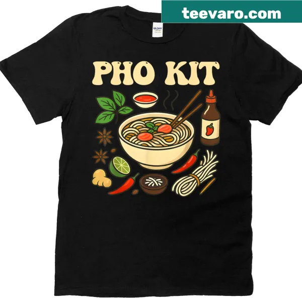 Pho kit illustration T-shirt featuring noodles and herbs