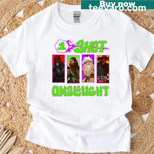 Retro-inspired graphic for One-shot Onslaught T-shirt