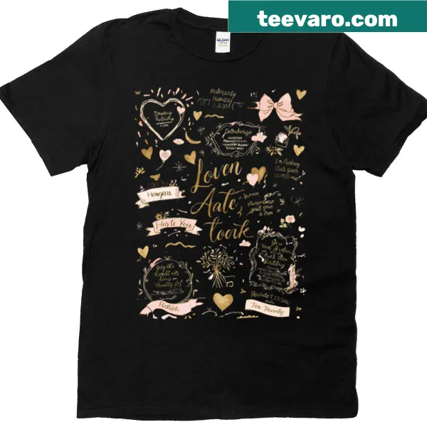Customizable birthday T-shirt with warm gold and blush design